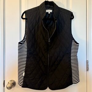 Black Quilted Talbots Vest with Striped Sides